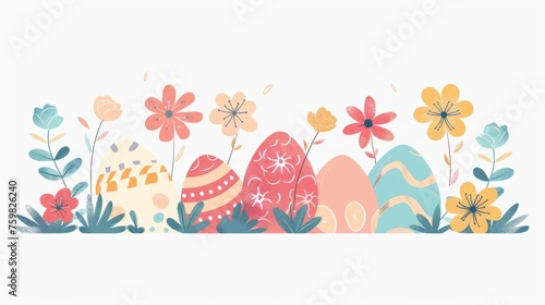Celebrate Easter with this illustration featuring a pattern of eggs and flowers symbolizing growth and new beginnings © ChaoticMind