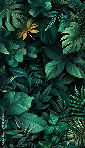 Lush Greenery Tropical Leaves Textured Background