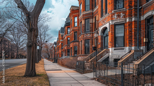 Wallpaper Mural Artistic Row of Red Brick Townhouses with Art Deco Ornamentation Gen AI Torontodigital.ca