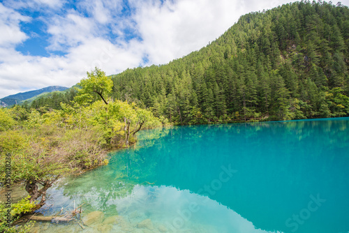 Blue lake in Jiuzhaigou Valley, Sichuan, China