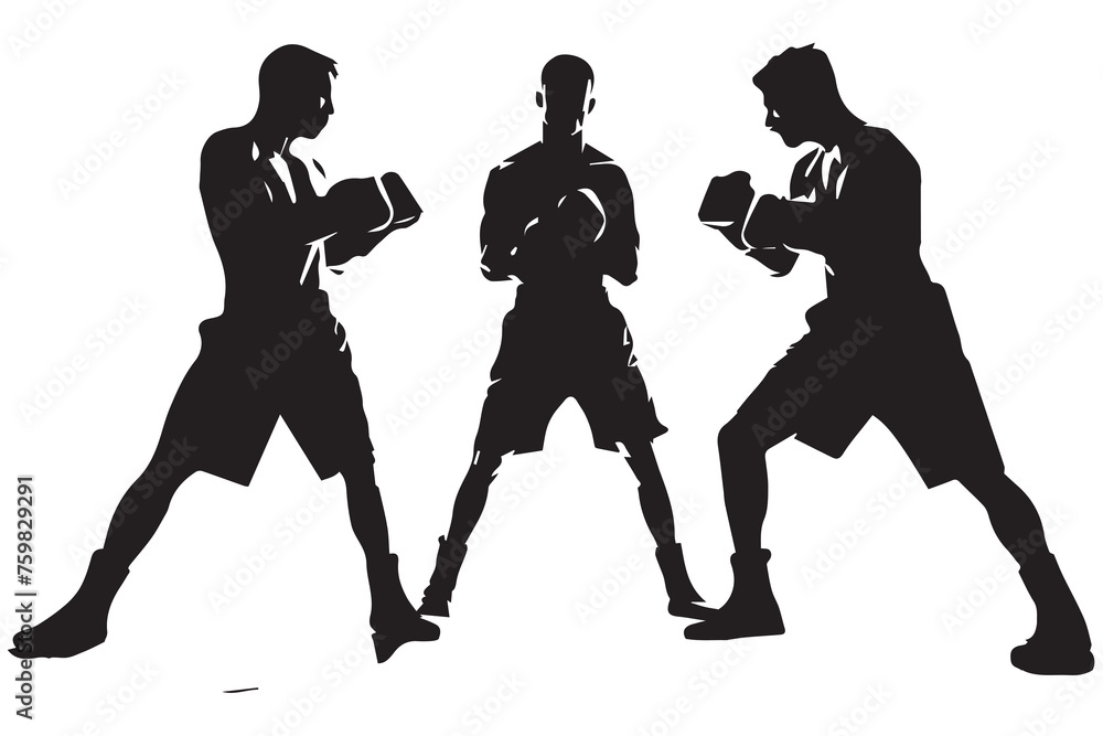 Boxing Black Silhouettes of Three Man