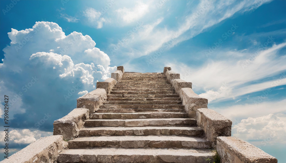 Stone stairs rises to haven, blue sky with white clouds. Freedom and dream concept. Stone stairs rises to haven, blue sky with white clouds. Freedom and dream concept.