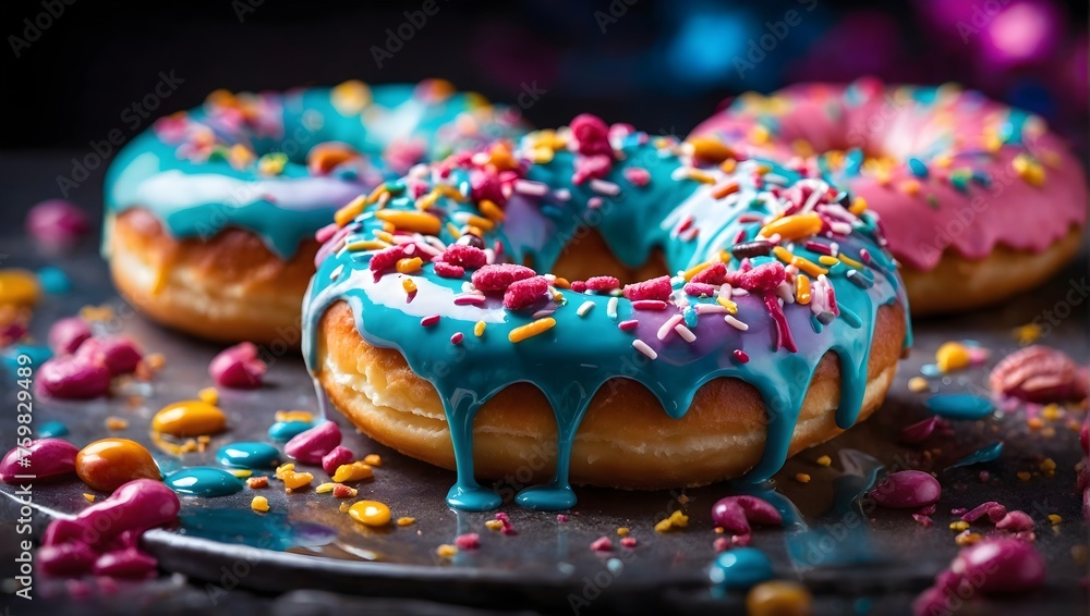 donut adorned with an iridescent glossy glaze donut adorned with an iridescent glossy glaze