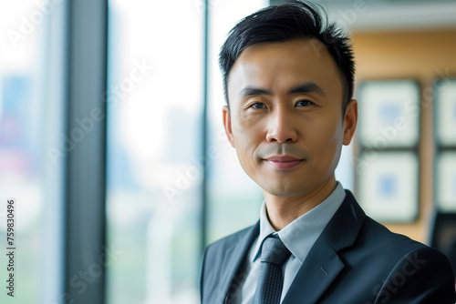 Portrait of asian smiling businessman indoor