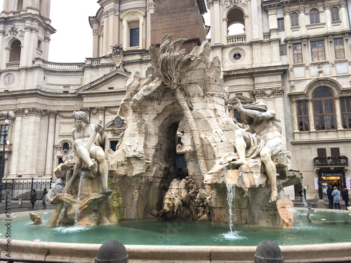 Canvas Print View on Moor's fountain on a day. Rome. Italy.
