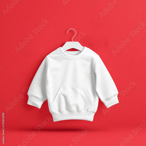 Cute Realistic Front Blank White Baby Sweatshirt Clothing Apparel Mockup Template.Kid Child Cotton Infant Garment Fashion Sweatshirt Fabric Product Branding Design