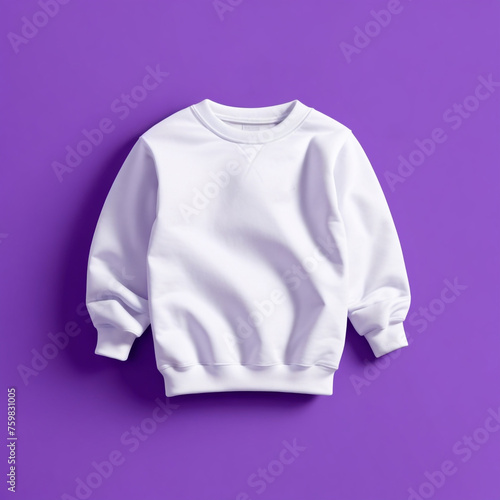 Cute Realistic Front Blank White Baby Sweatshirt Clothing Apparel Mockup Template.Kid Child Cotton Infant Garment Fashion Sweatshirt Fabric Product Branding Design