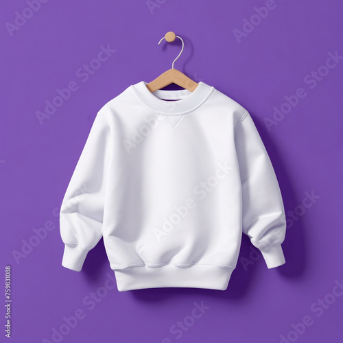 Cute Realistic Front Blank White Baby Sweatshirt Clothing Apparel Mockup Template.Kid Child Cotton Infant Garment Fashion Sweatshirt Fabric Product Branding Design