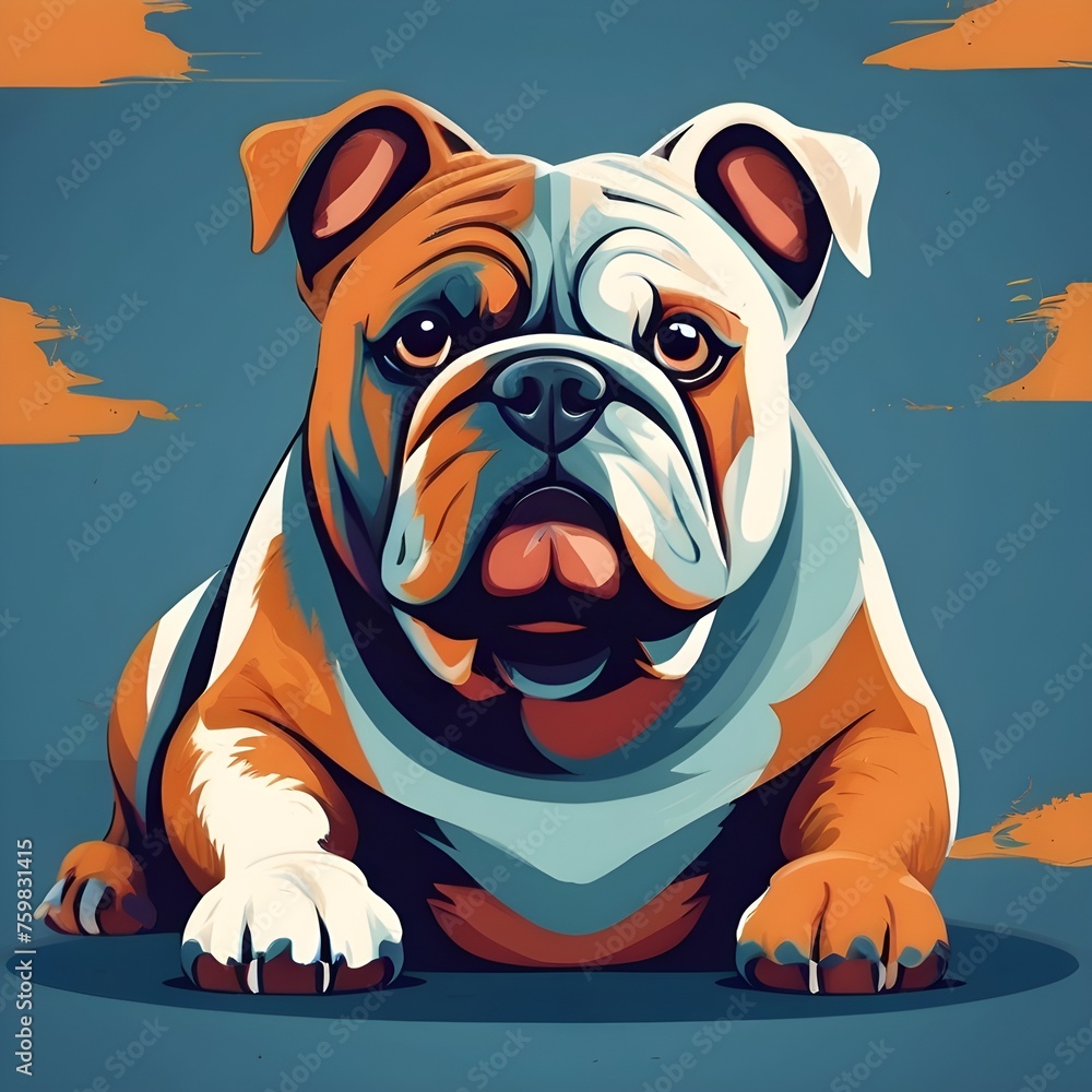 Colorful drawing of bulldog on blue background. Vector illustration. Generative AI