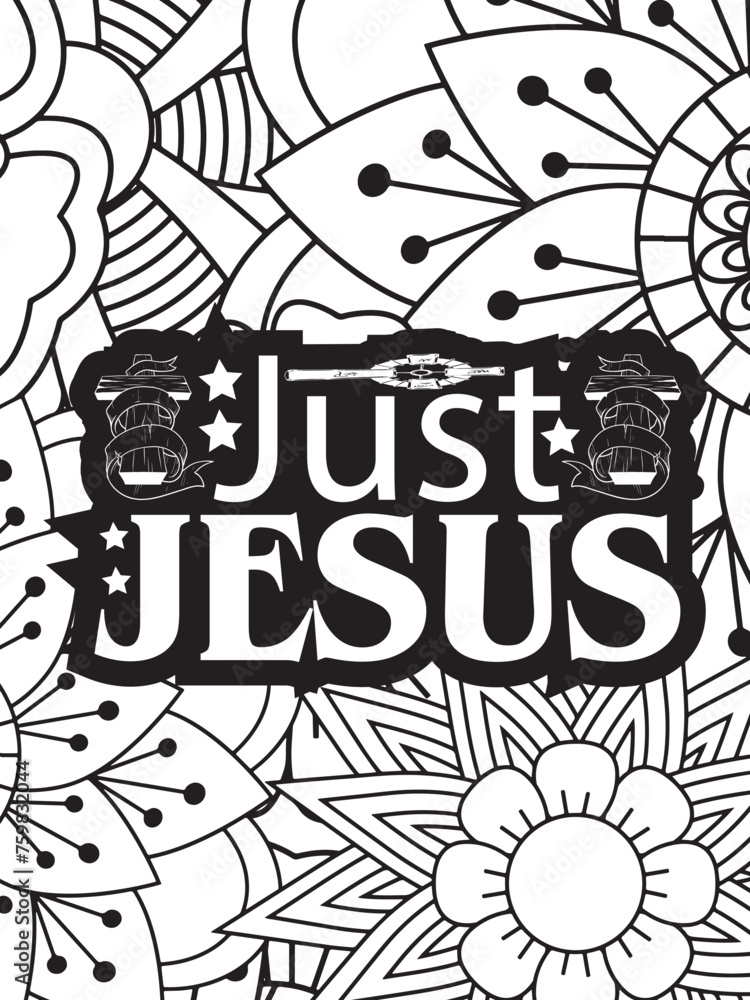 Christian Jesus Quotes Flower Coloring Page Beautiful black and white illustration for adult coloring book