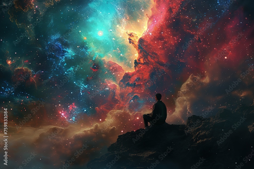 galaxy as a dark void against a vibrant nebula. galaxy as a dark void against a vibrant nebula.