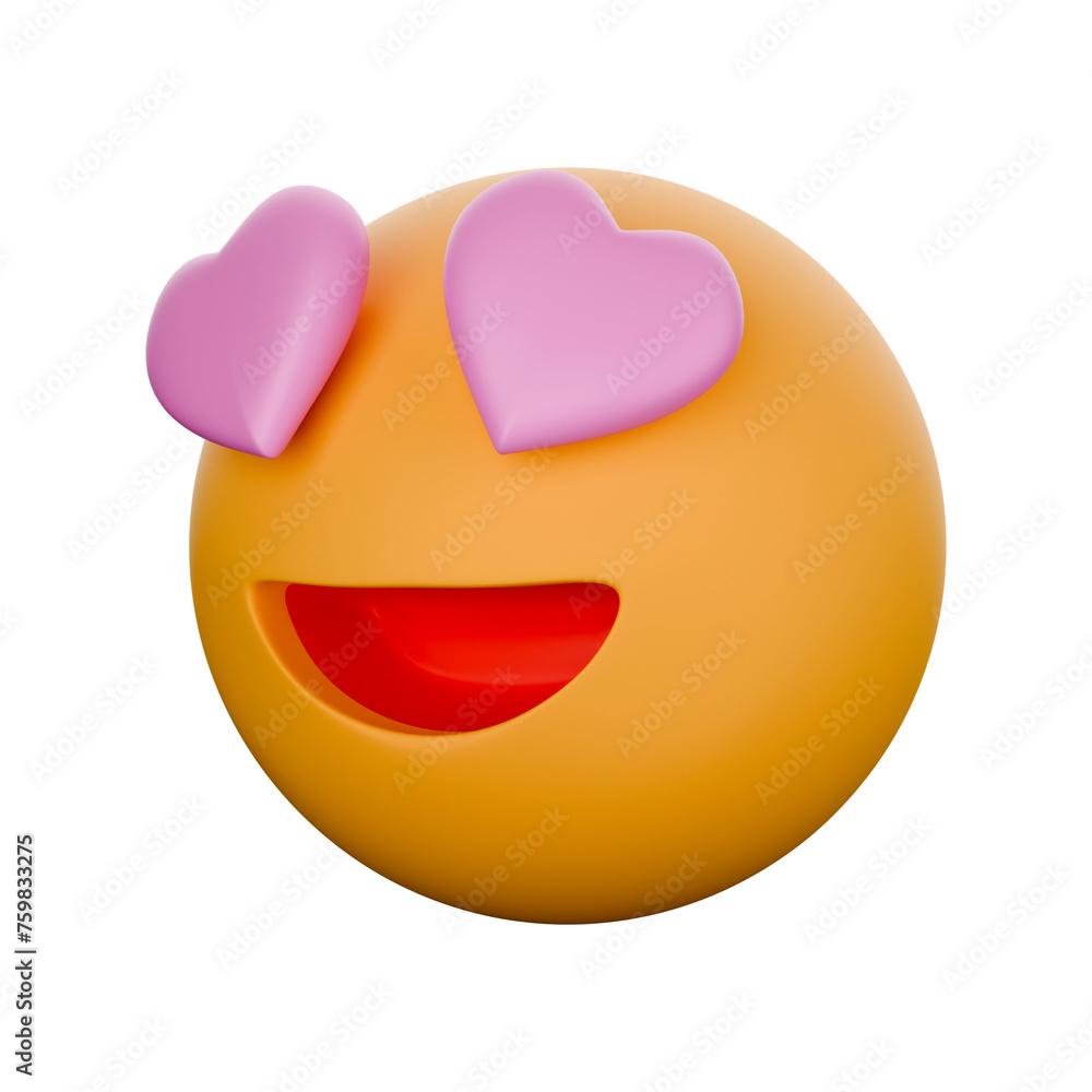 Emoji smiley face with heart eyes 3D rendering. Emoji smiley face with heart eyes 3D rendering.