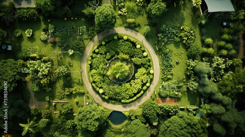 Organic green field seen from top view for agriculture concept background.