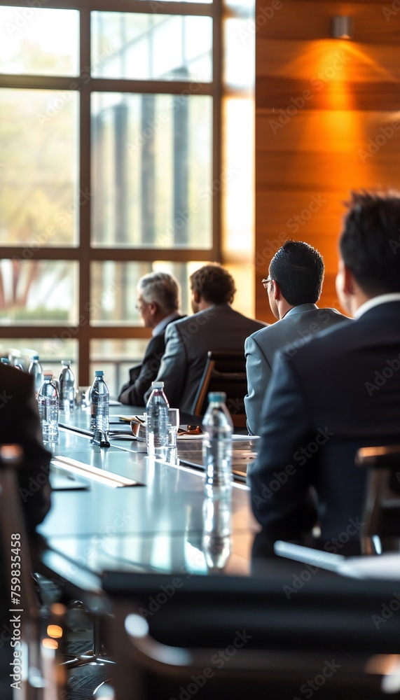 Modern office meeting with employees wooden table