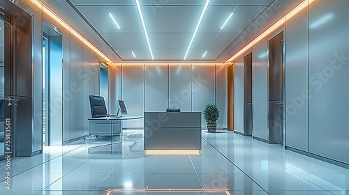 Symmetrical composition, office design. Generative AI. © visoot