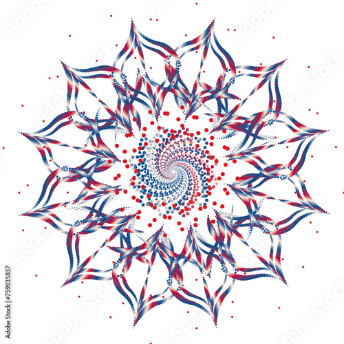 The vector dotted spiral vortex graphic is a visually interesting and complex image. use of color, movement, and text, all contribute to its overall effect.