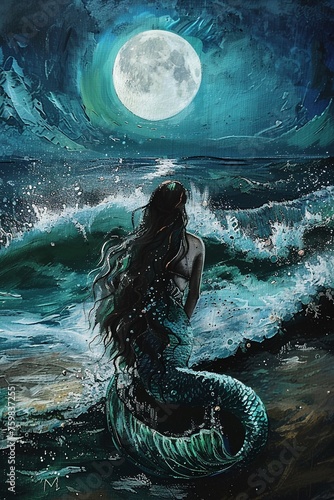Ocean waves mermaid portrait