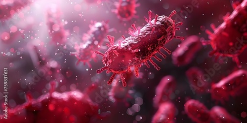 Macro View of Red Bacteria in a D Rendering with Space for Text. Concept Science, Biology, Microorganisms, 3D Rendering, Text Space