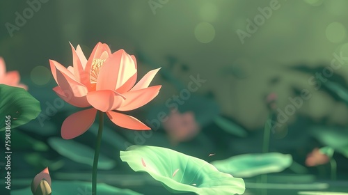 animation of a blooming lotus flower on a green background generative ai  