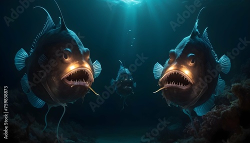 A Pair Of Mesmerizing Anglerfish Luring Prey With photo