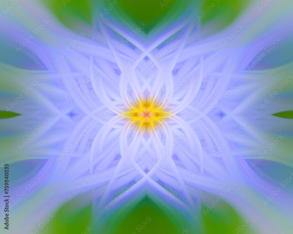 Obraz premium Purple and yellow flower mirrored geometric kaleidoscope mandala background fractal butterfly art piece