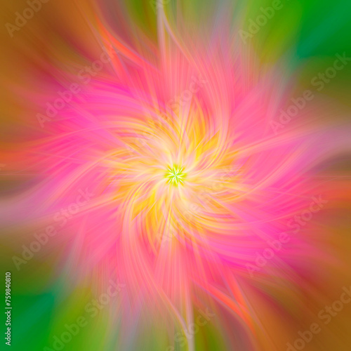 Pink and yellow flower mirrored geometric kaleidoscope mandala background fractal art piece