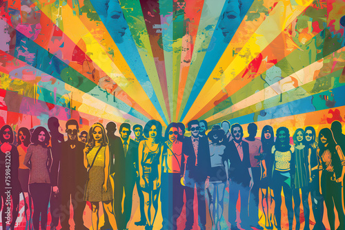 Vintage Inspired 1970s Pop Art Illustration Celebrating Pride Day and LGBT Community Diversity photo