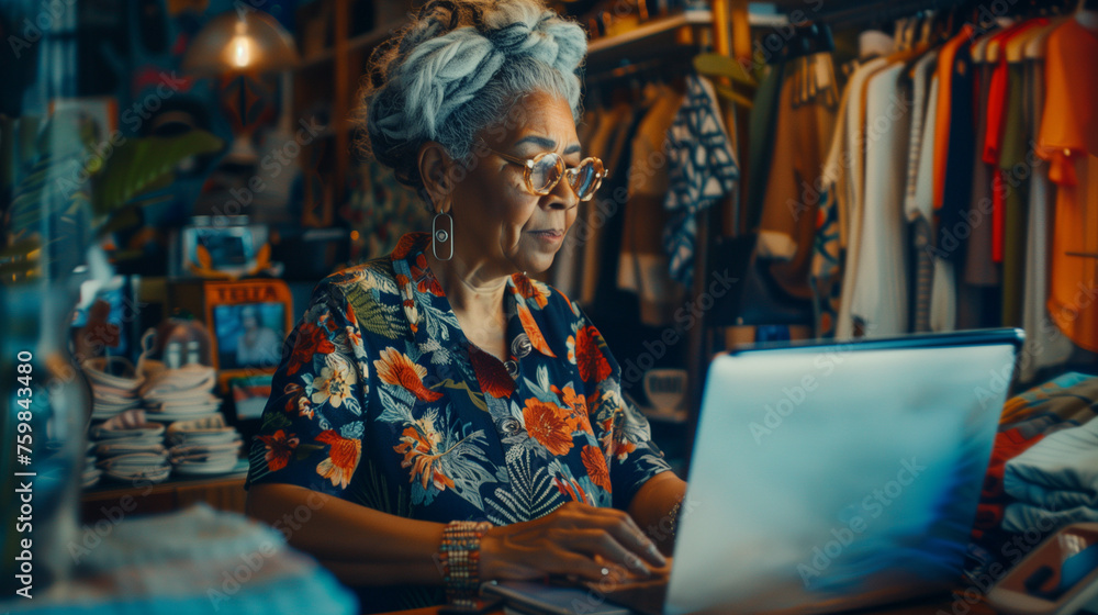 Obraz premium Boutique owner working on a laptop