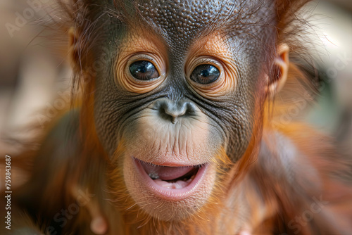 6 months old orangutan baby with funny face © Fabio