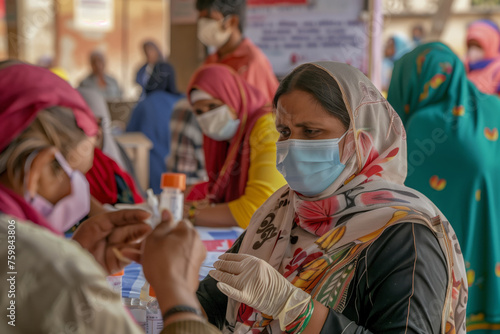 Focused female healthcare worker vaccinates patients at a local clinic