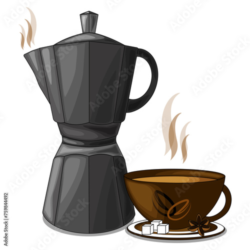 Vector coffee maker with a cup of coffee
