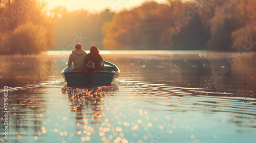 Romantic couple vacation date on a boat ride copy space 