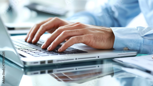 A person s hands typing on a laptop.