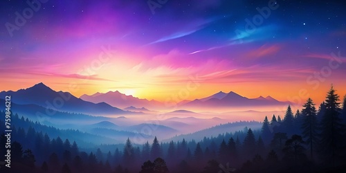 Mountain gradient background. Blue, Purple, orange nature gradient background.