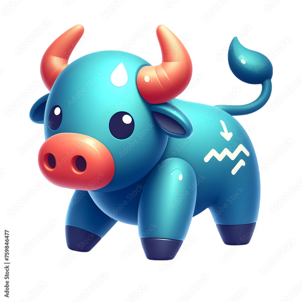 3D Flat Icon Bull Market with white background and isolated cute style