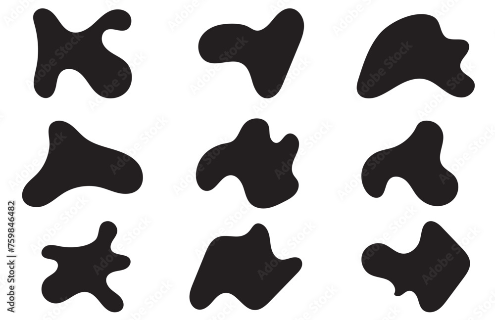 Organic blobs set icon. Random shapes cube drop Organic blobs set icon. Random shapes cube drop