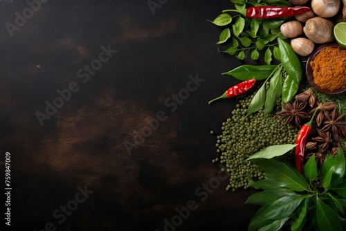 top view of Thai herb for curry recipe with copy space for text - generative ai
