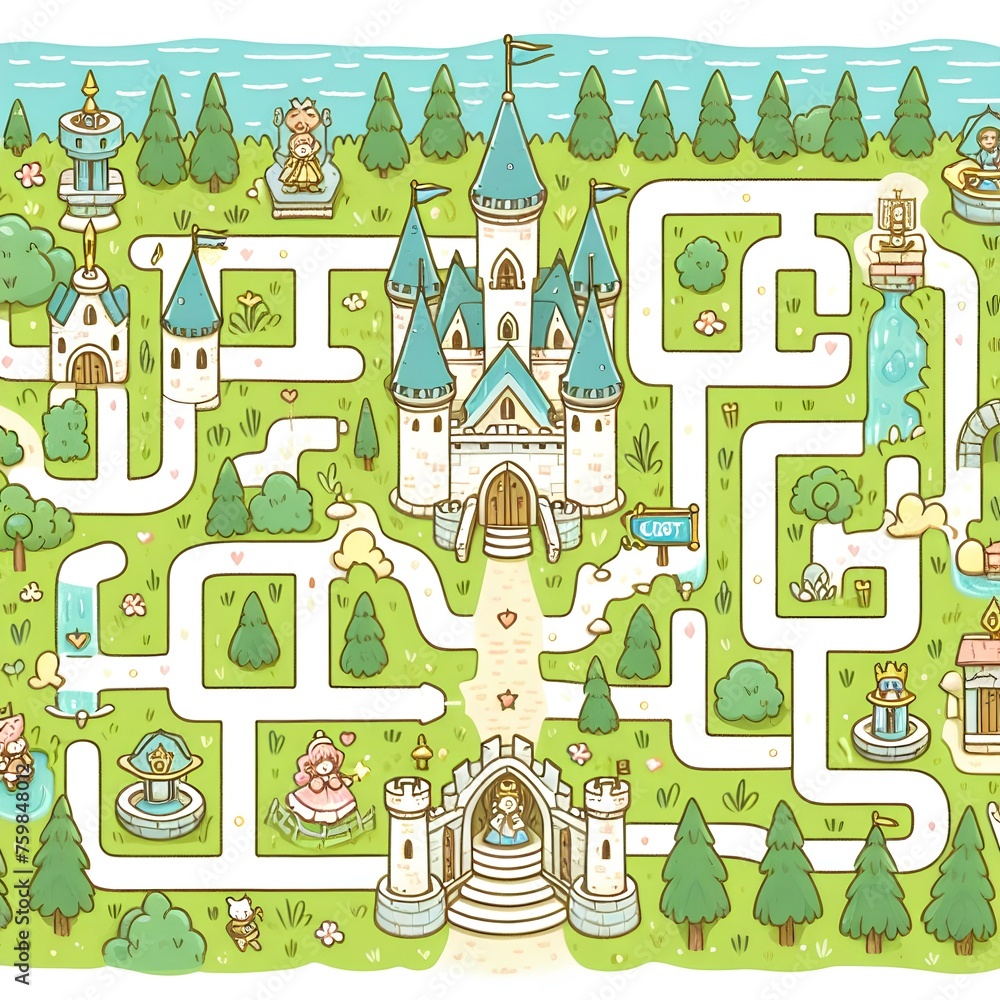maze with castle illustrations for children