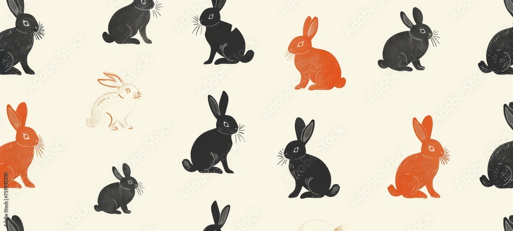 Pattern Easter Bunny. Flat design pattern with Easter bunny silhouettes in various poses. Happy Easter Cards & Greetings. Easter banner, poster, wallpaper Pattern Easter Bunny. Flat design pattern with Easter bunny silhouettes in various poses. Happy Easter Cards & Greetings. Easter banner, poster, wallpaper