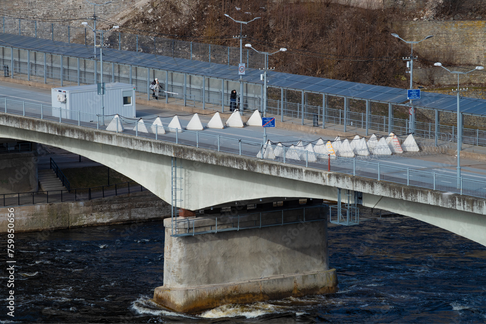 Friendship Bridge closed to car traffic on a March day. Border between Estonia and Russia