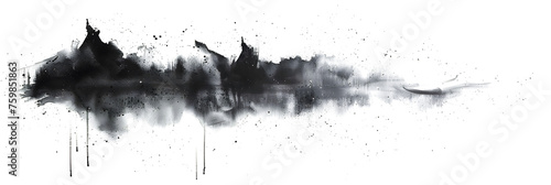 Black and white abstract watercolor paint stain on white background.