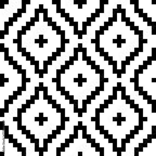Shweshwe african seamless pattern. Repeating abstract shwe black isolation on white background. Repeated geometric for design prints. Sotho rhombus repeat patern. Geo line fabric. Vector illustration
