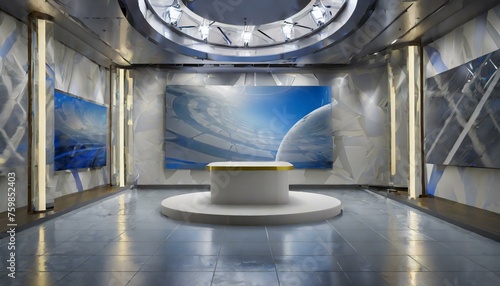 Tv studio background, virtual studio blurred background, news room with blurred background, Ai Generate 