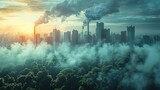 A polluted manufacture and green forest city. Generative AI.