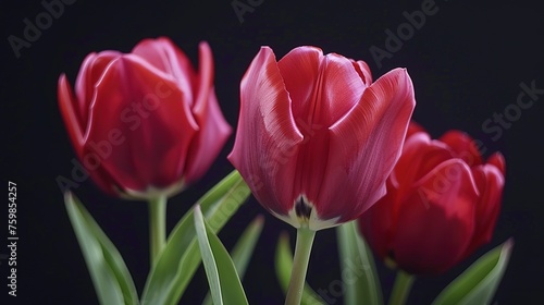 Timelapse of red tulips blooming on black background, generative ai, generative ,ai