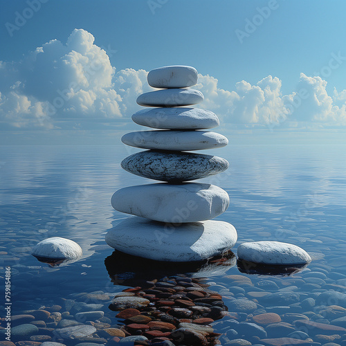 Stein Stapel im Wasser - Meditation - Achtsamkeit Entspannung - Ruhe- Erholung - innere Balance - Resilienz - Psychotherapie - Therapie 