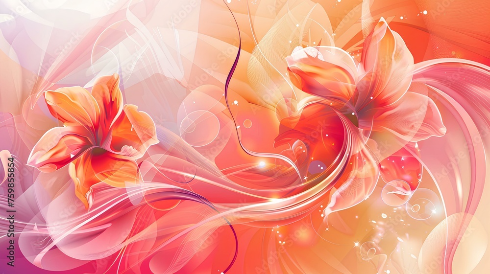 Floral Abstract Background with Pink Flowers and Nature Elements Floral Abstract Background with Pink Flowers and Nature Elements