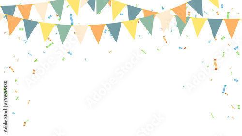 vintage pennant flag bunting garland and confetti banner with happy birthday, celebration, holiday