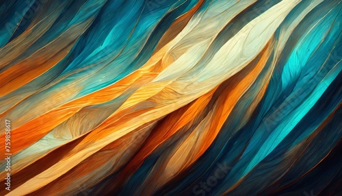Fließende Wellen und Linien in Blau und Orange Farbtönen. Hintergrund.