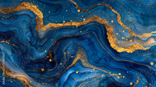 Abstract Blue and Gold Marble Water Art  Luxurious Textured Background with Aquatic Feel